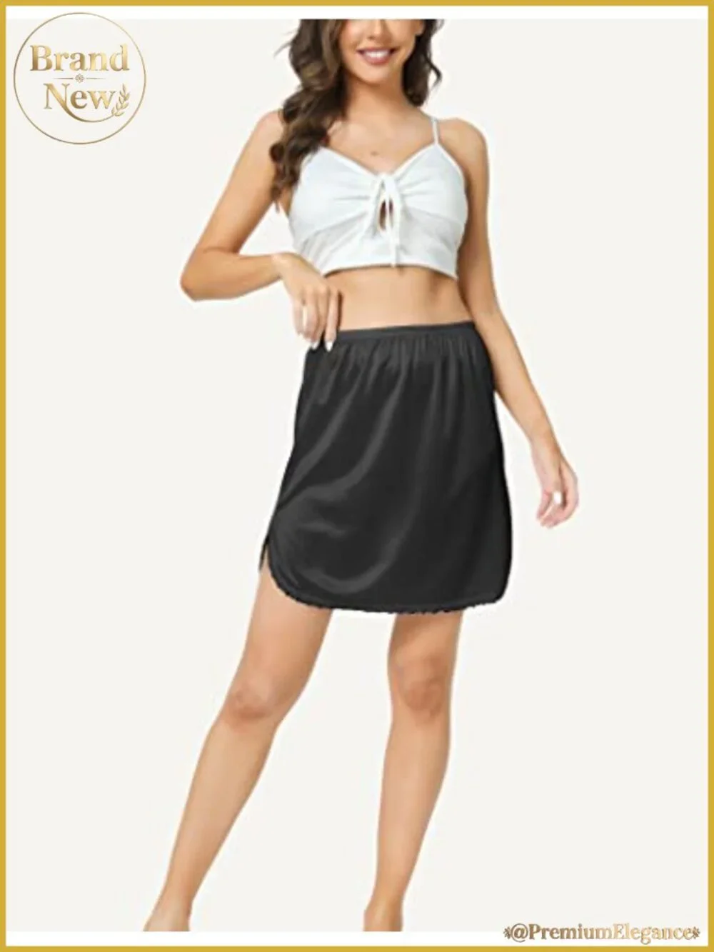 Women's Half Slip Non Cling Underskirt Mid-Thigh Lace Trim